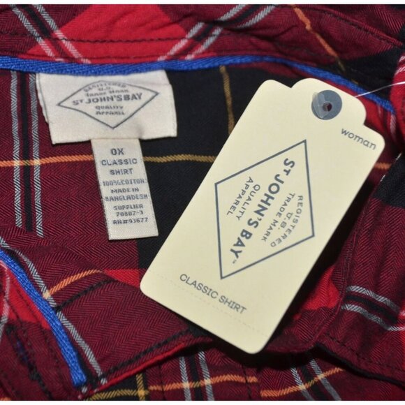 NWT St. John's Bay Ladies Red Plaid Button Front Classic Shirt Top Size 0X - Picture 9 of 11